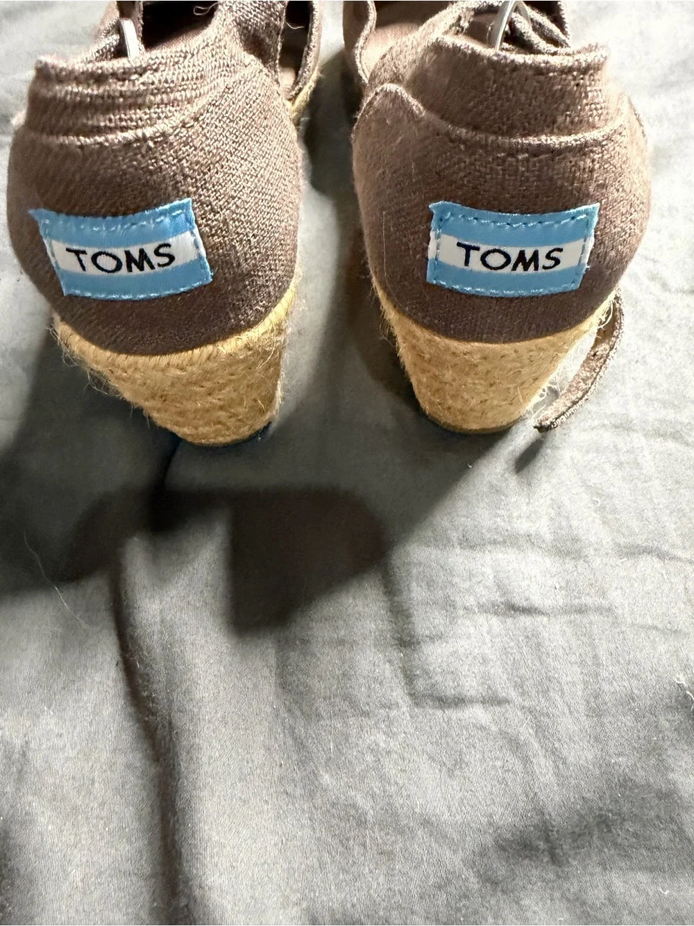 Toms Brown Canvas Espadrille Wedge Sandals